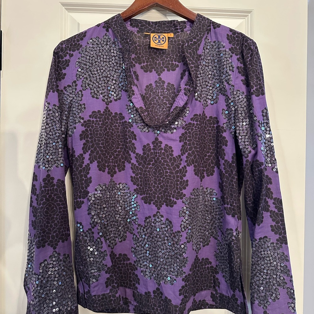 Purple Floral Sequin Top